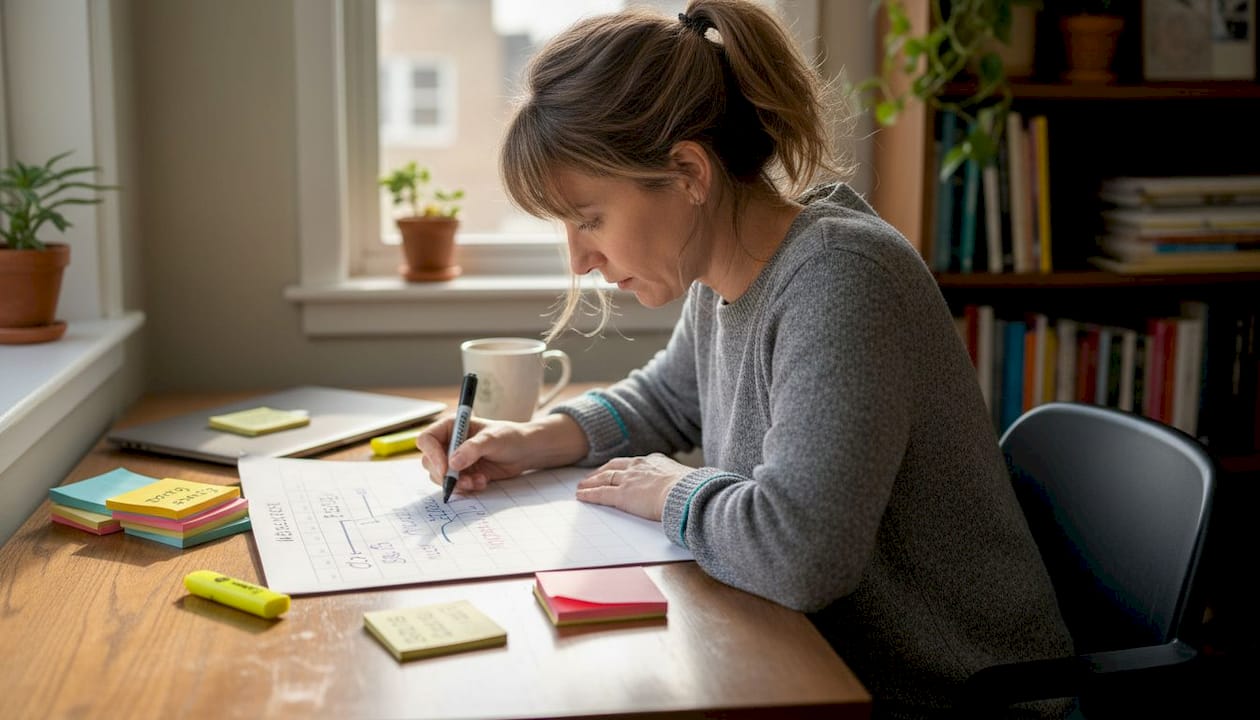 woman planning website content at desk