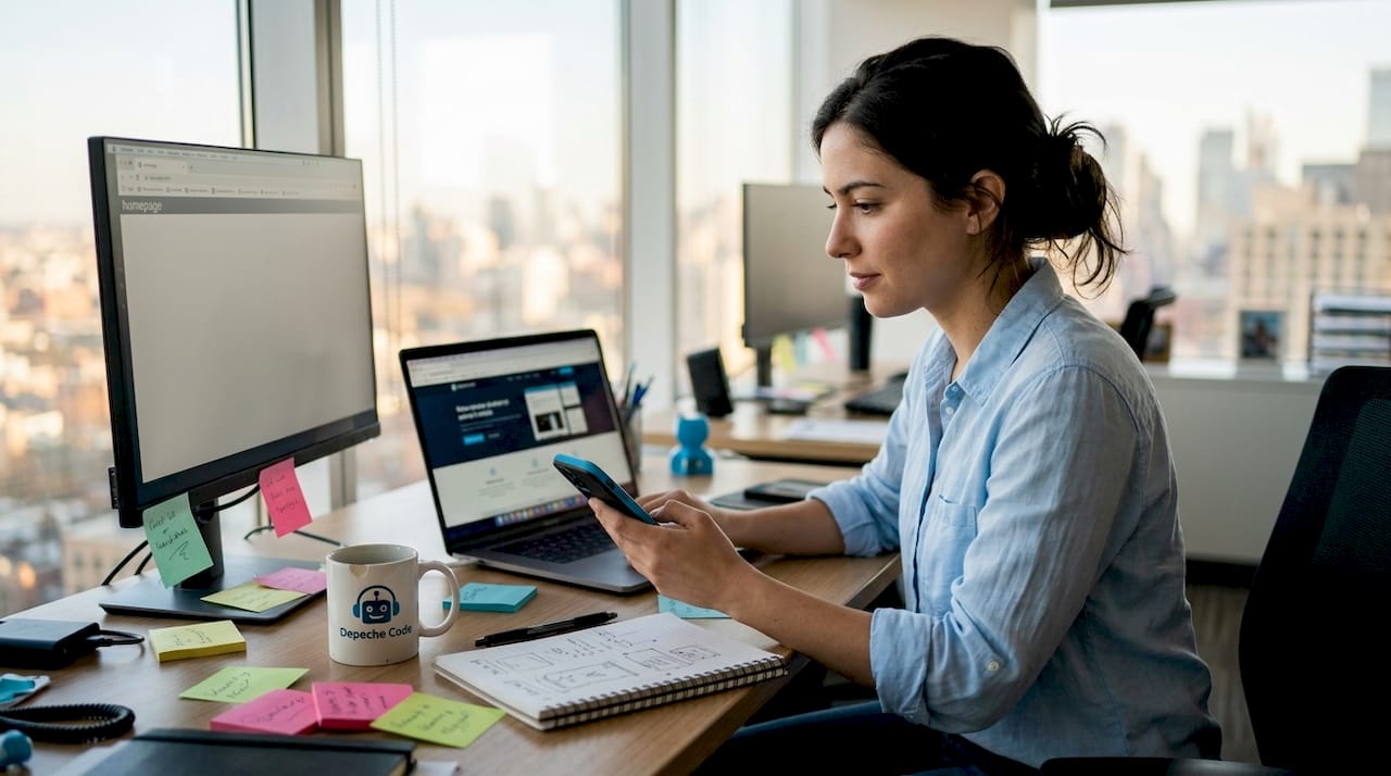 designer comparing website on phone and laptop