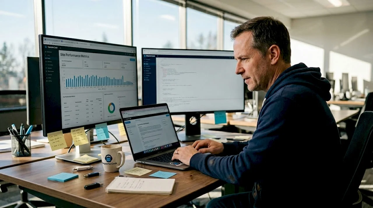 web developer working in tech workspace