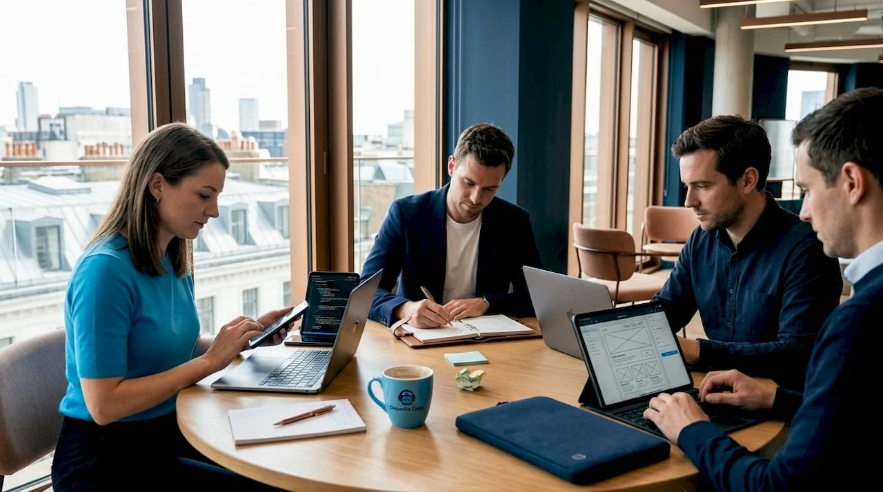 team having mobile app planning meeting