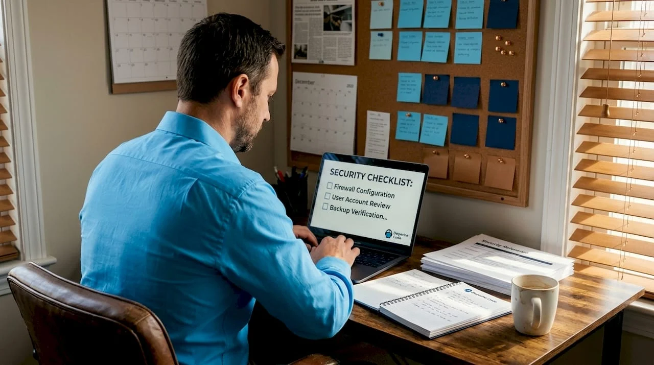 small business owner reviews website security checklist