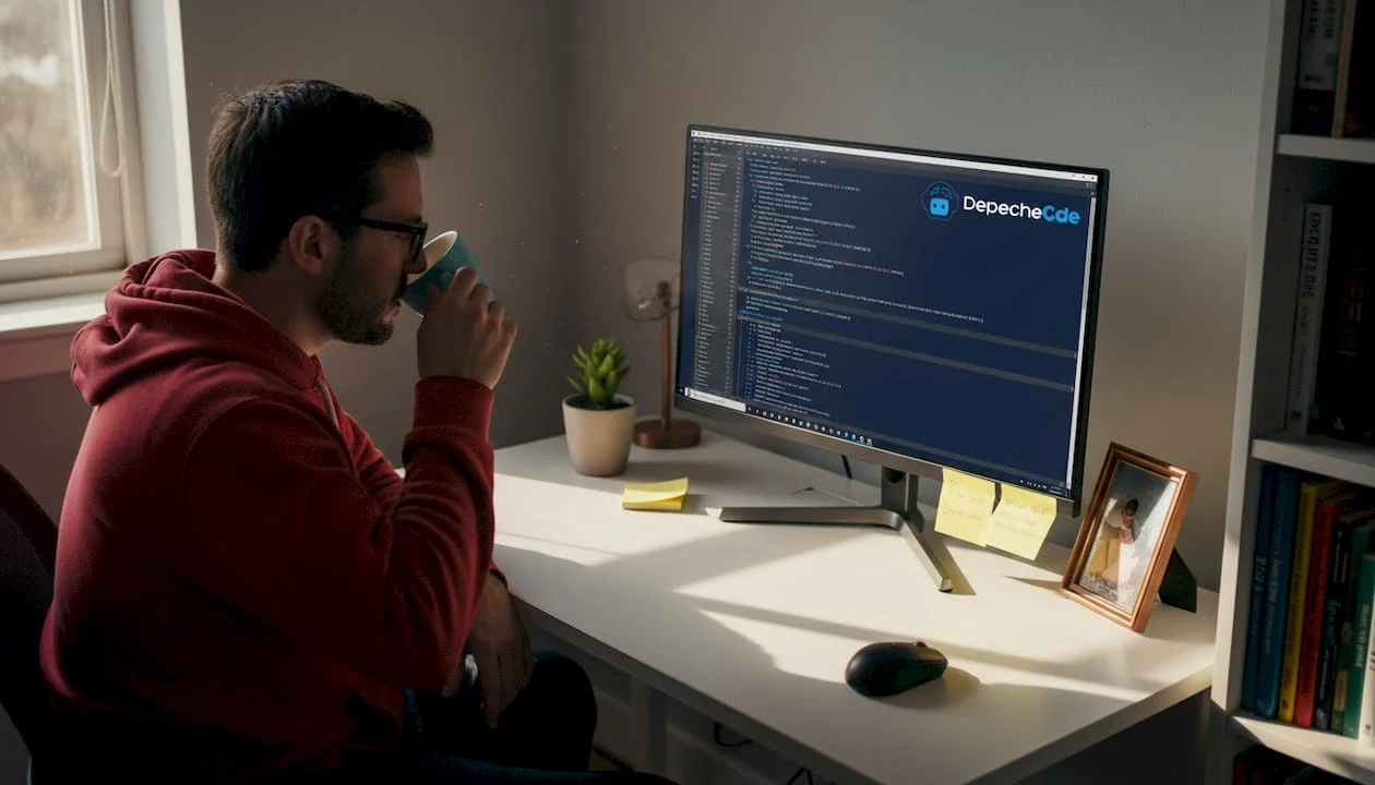 web developer working at home office desk