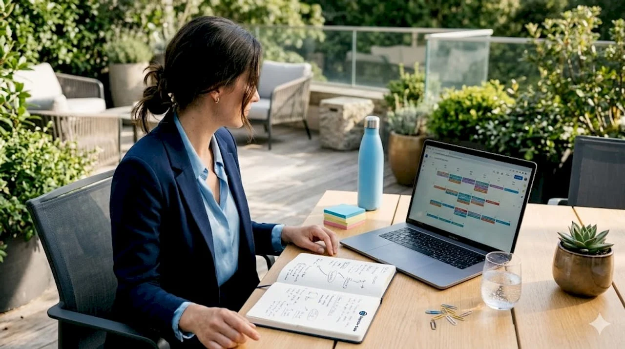 woman planning content at home office desk