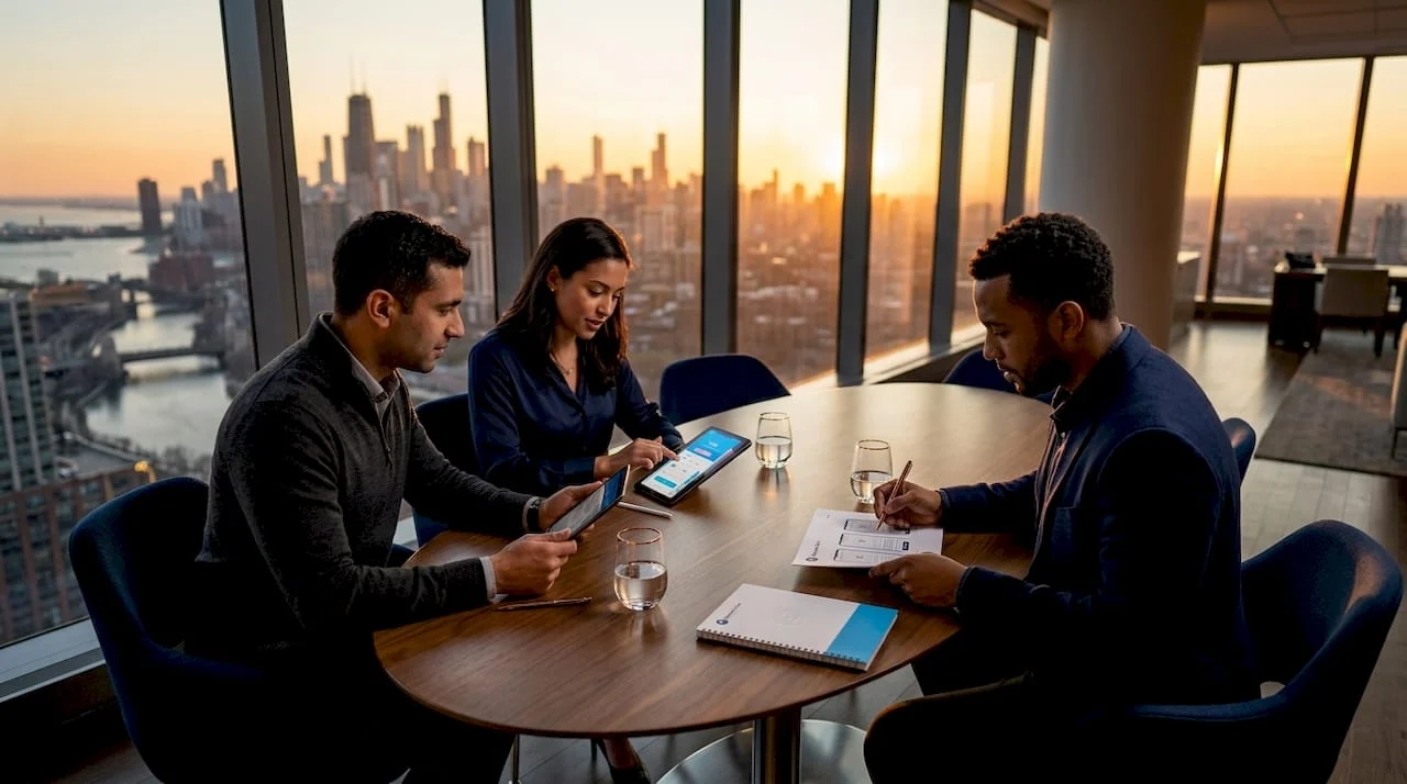 business team reviews mobile app prototypes