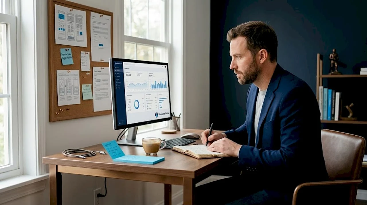 digital marketer reviewing website analytics report