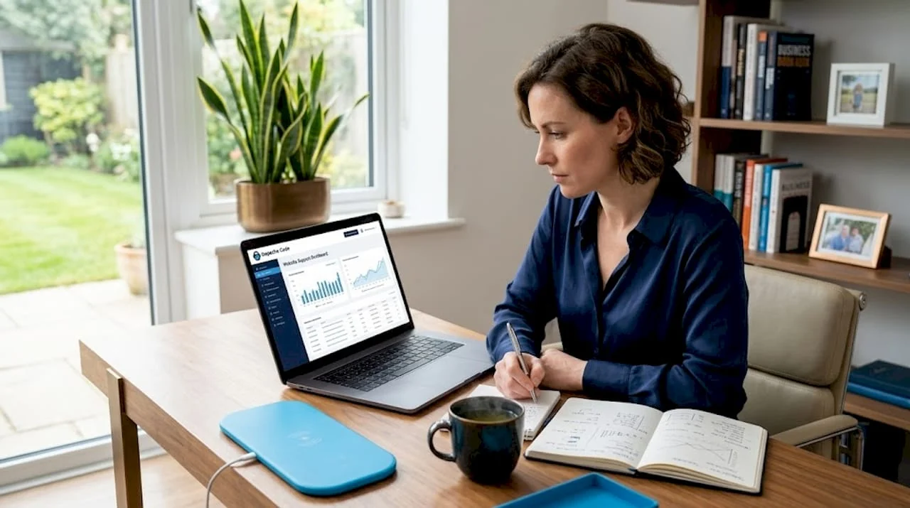 business owner reviewing website support dashboard
