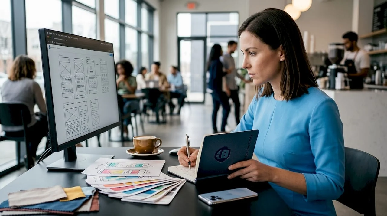 ux designer working on wireframes in home office
