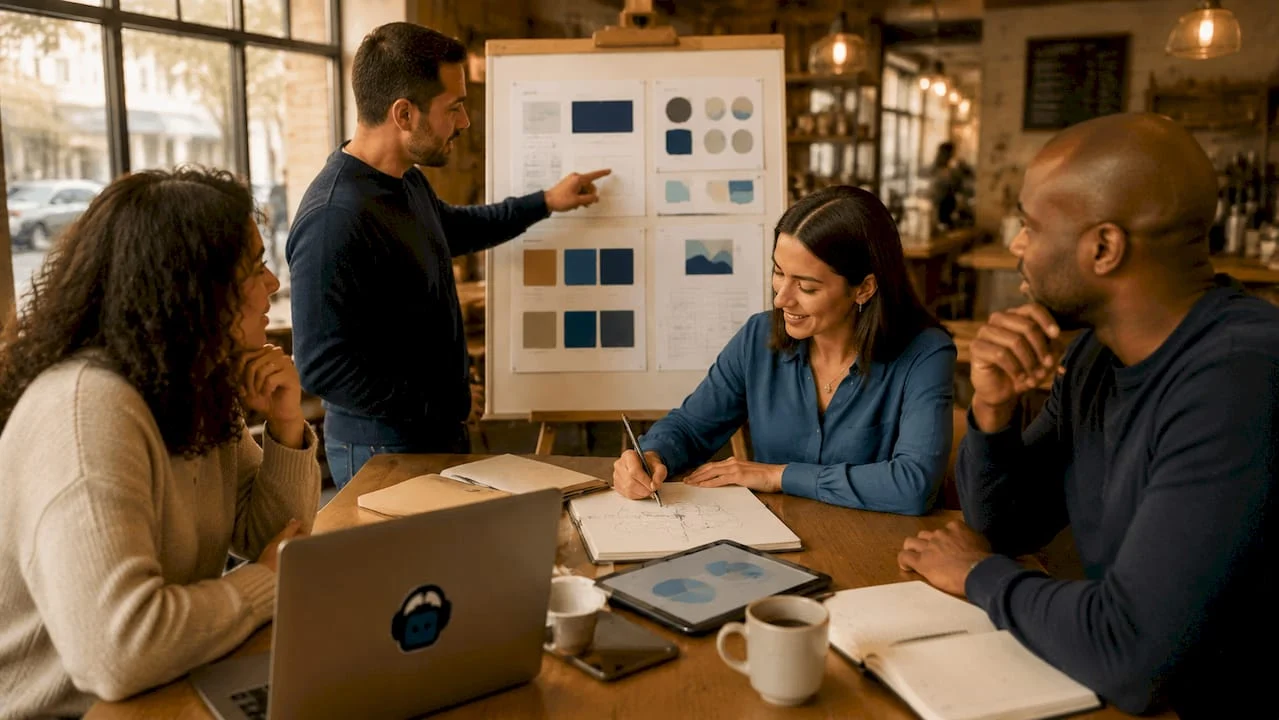 team collaborating on digital branding strategy