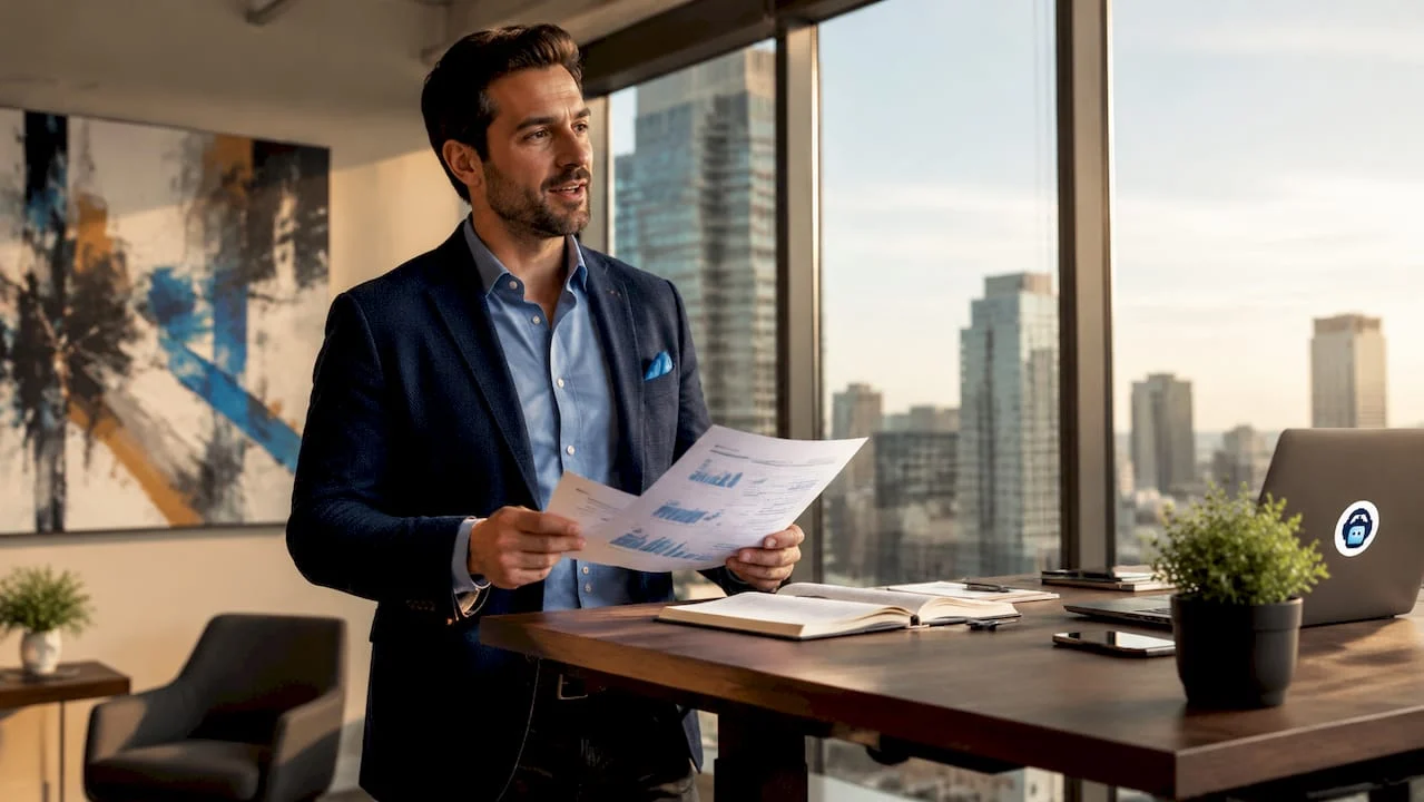 business consultant reviewing seo strategy documents