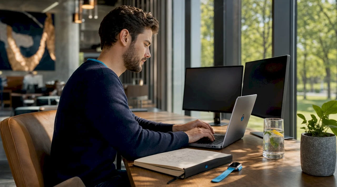 consultant working on hosting infrastructure laptop