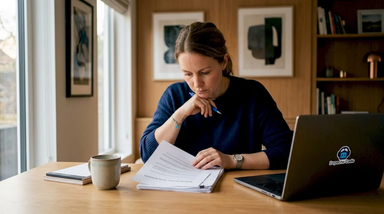 business owner reviewing printed website builder risks