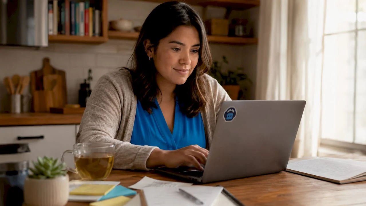 woman working on local business seo at coffee shop