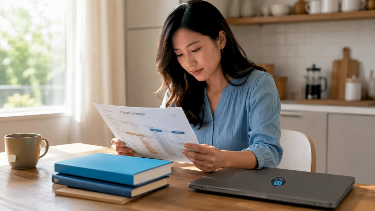 woman reviewing business website content planning