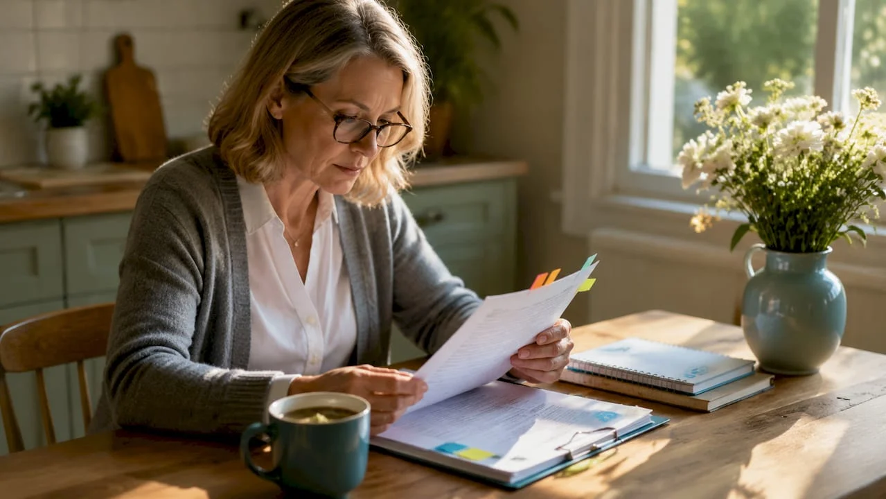 woman reviewing website development brief document