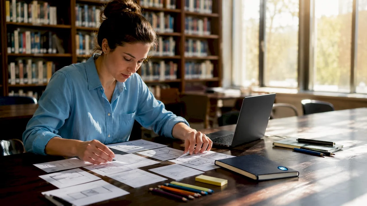 1783218720257_woman-arranging-website-prototype-models-on-desk woman arranging website prototype models on desk