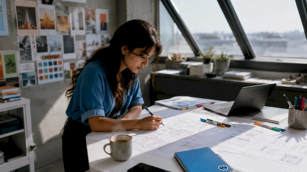 ux designer sketching homepage hero layouts