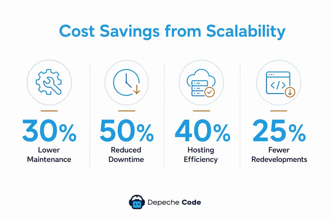 why scalable websites save money: 2026 business guide 5 infographic showing key cost benefits of scalable websites