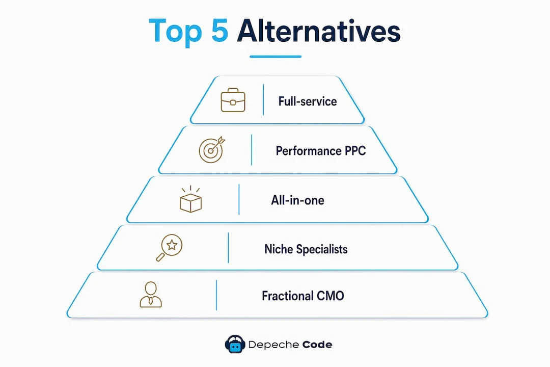 Infographic showing top 5 digital marketing alternatives ranked