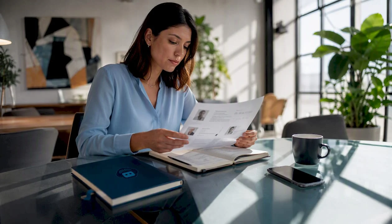 woman reviewing local developer profiles