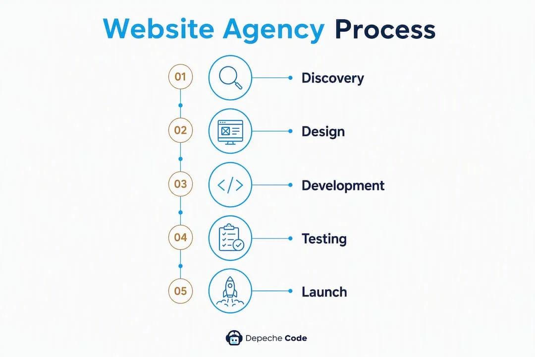 Infographic showing stages of website agency development process