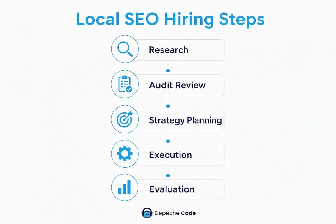 Infographic showing local SEO hiring step process