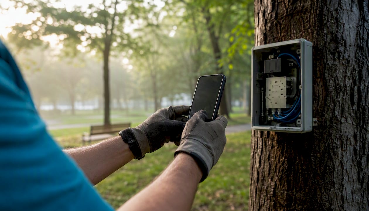 Mobile App Advantages for Business: 2026 Guide 2 Hands taking photo of utility panel with smartphone