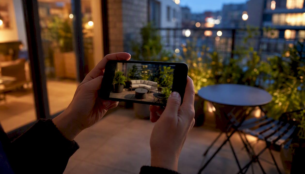Mobile App Advantages for Business: 2026 Guide 1 Hands holding smartphone with AR furniture overlay