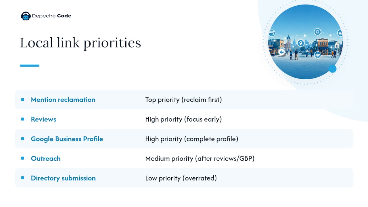 Ranking priorities for local SEO tactics