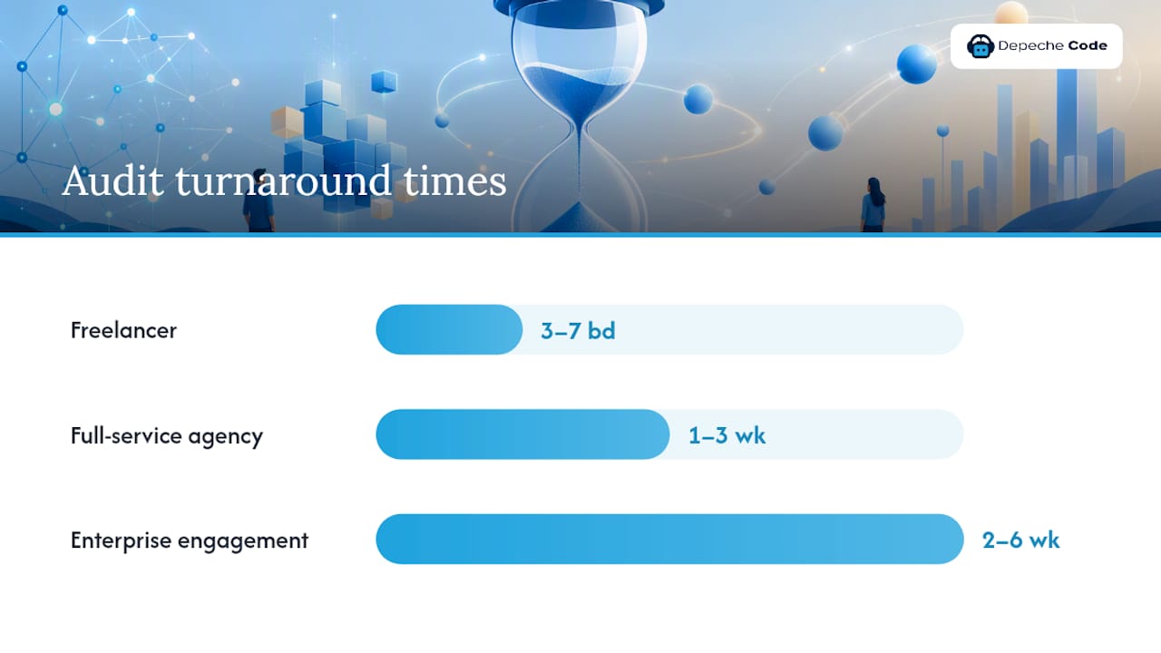 Technical SEO Audit Cost in 2026: Full Pricing Breakdown 2 How Long Does an Audit Take and What Comes After? — overview diagram