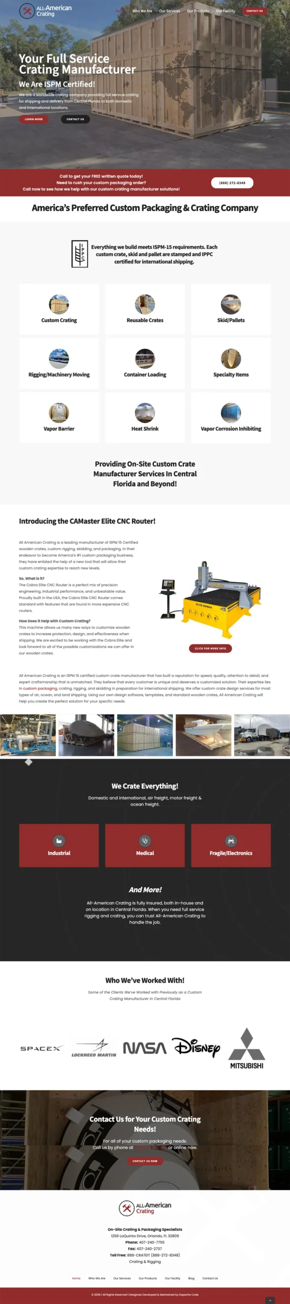 All-American Crating website — full page screenshot