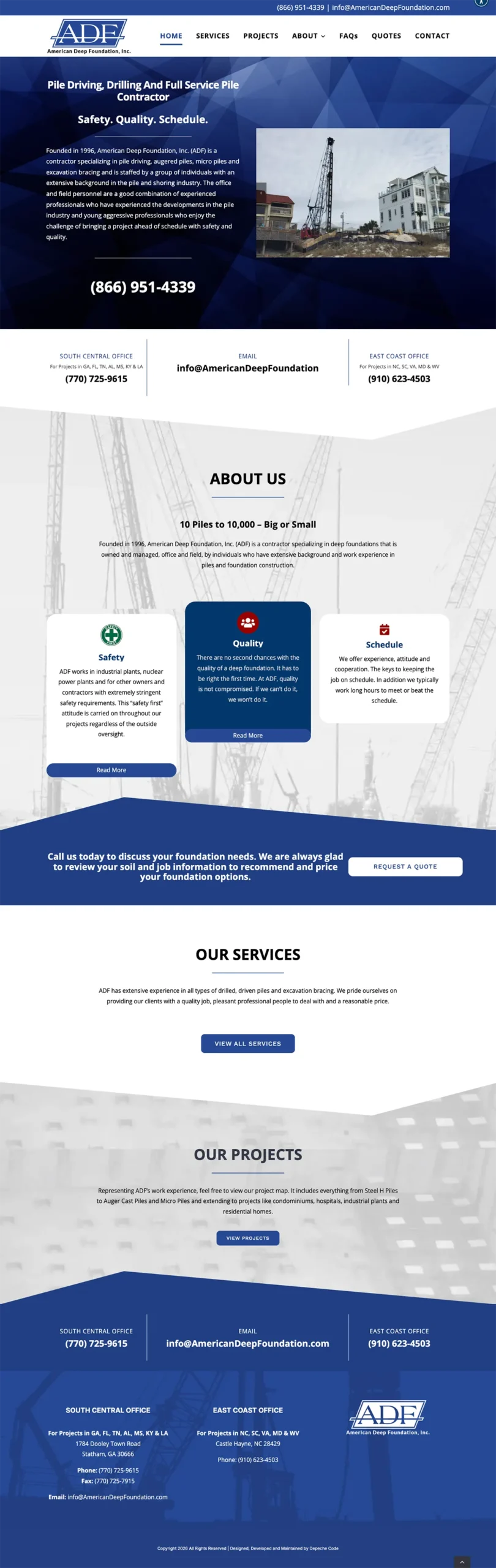 American Deep Foundation website — full page screenshot
