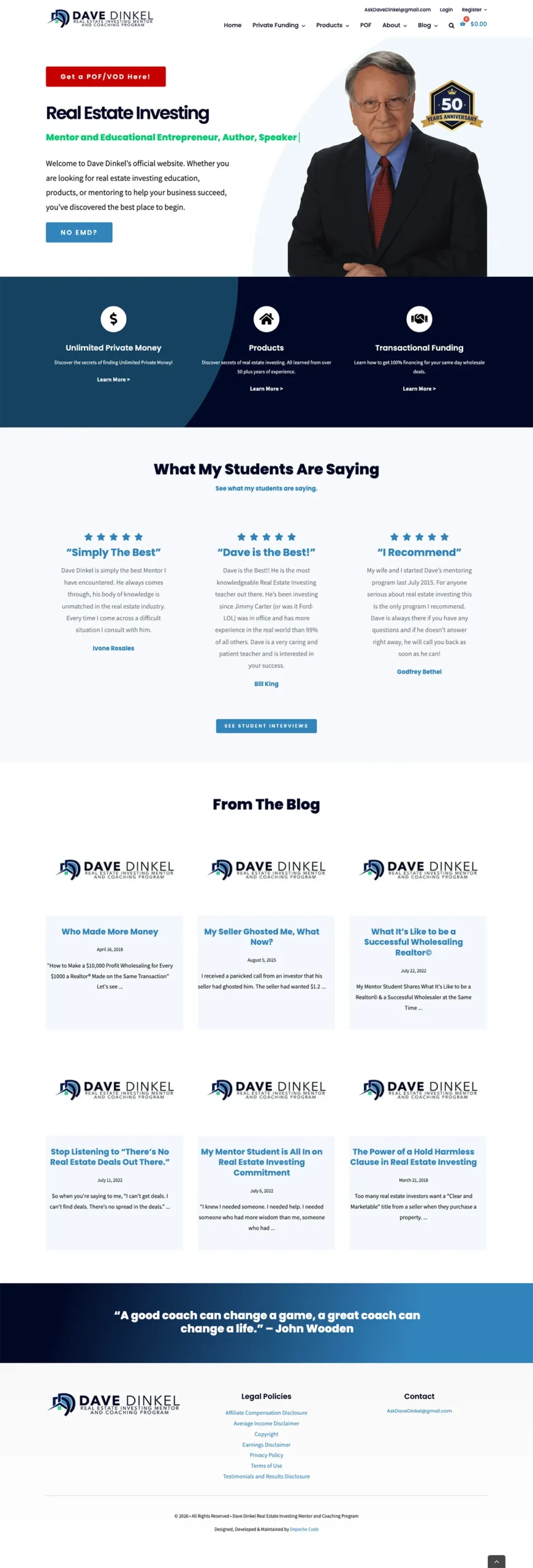 Dave Dinkel website — full page screenshot