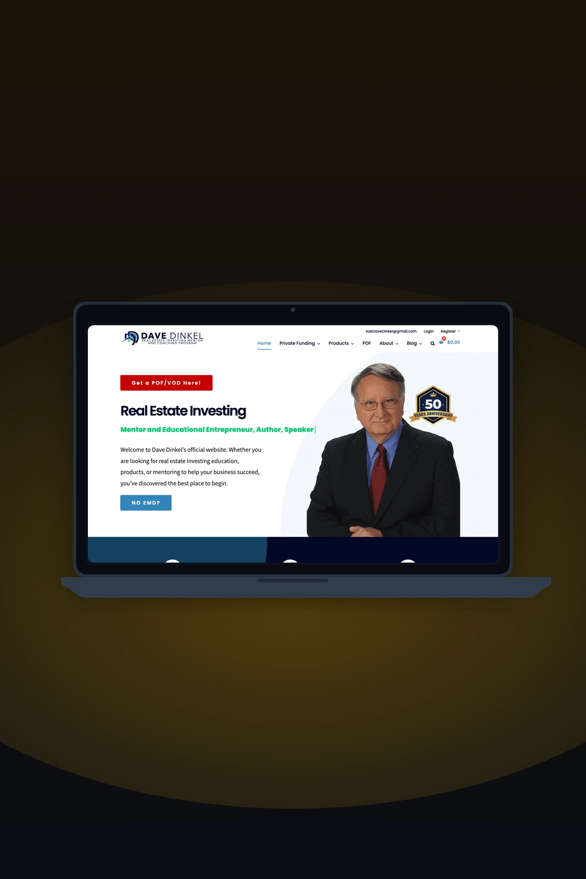 Dave Dinkel website shown on a device