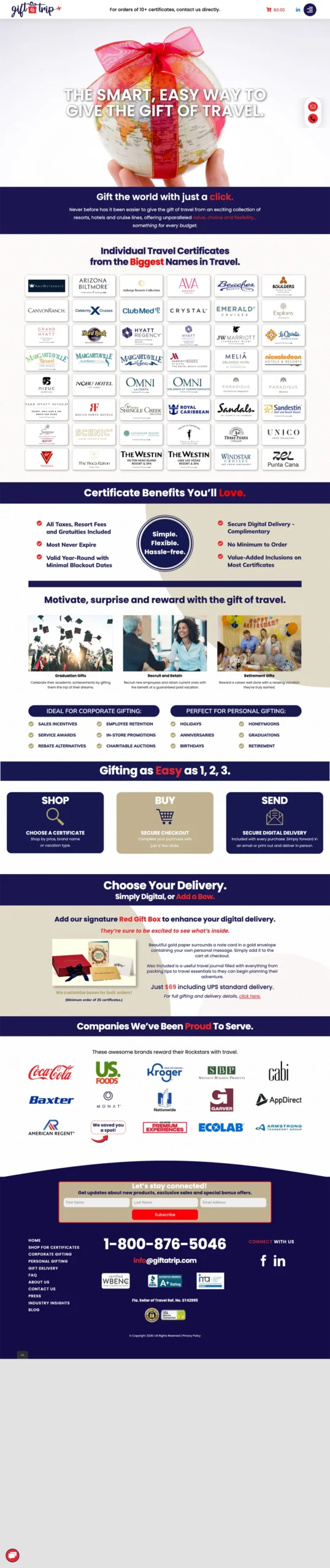 Gift A Trip website — full page screenshot