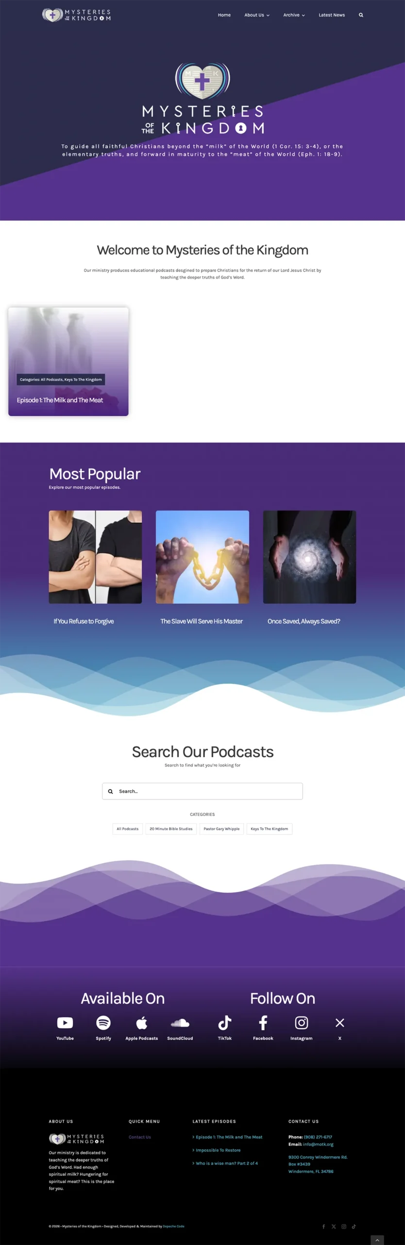 Mysteries of the Kingdom website — full page screenshot