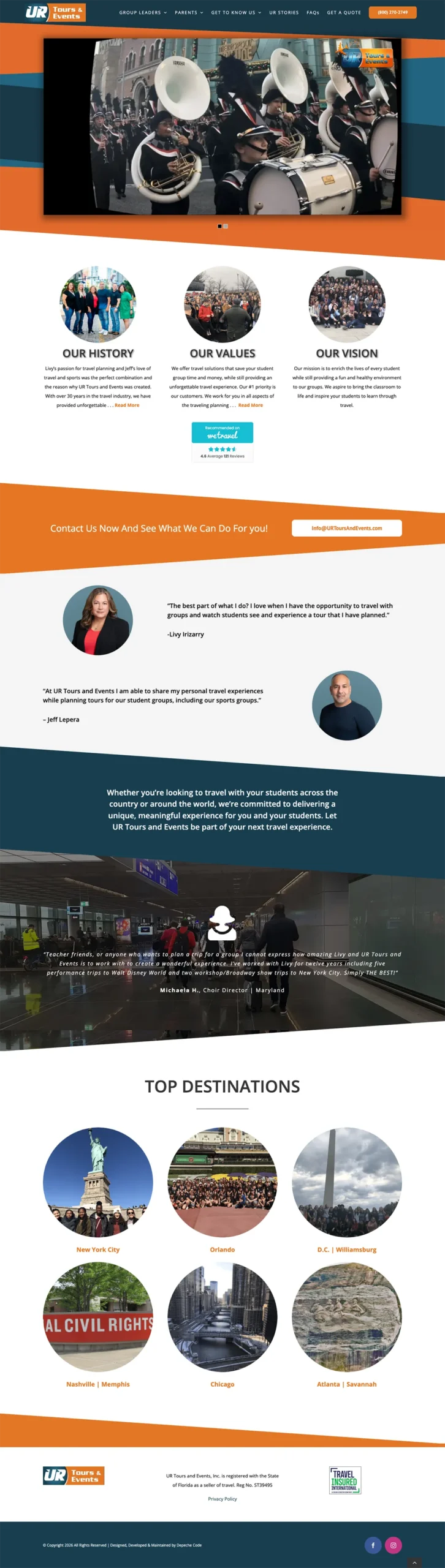 UR Tours & Events website — full page screenshot