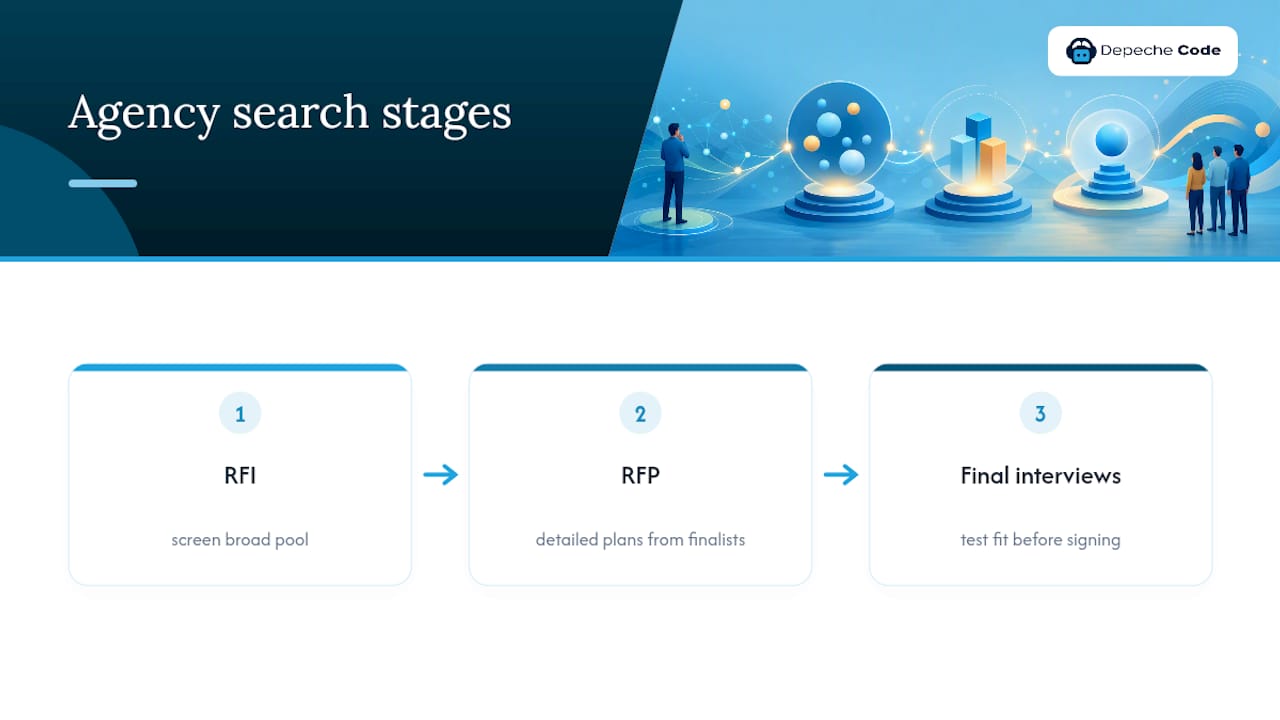 Match Agencies to 2–3 Outcomes Before You Choose a Digital Agency 1 Three-stage digital agency selection process