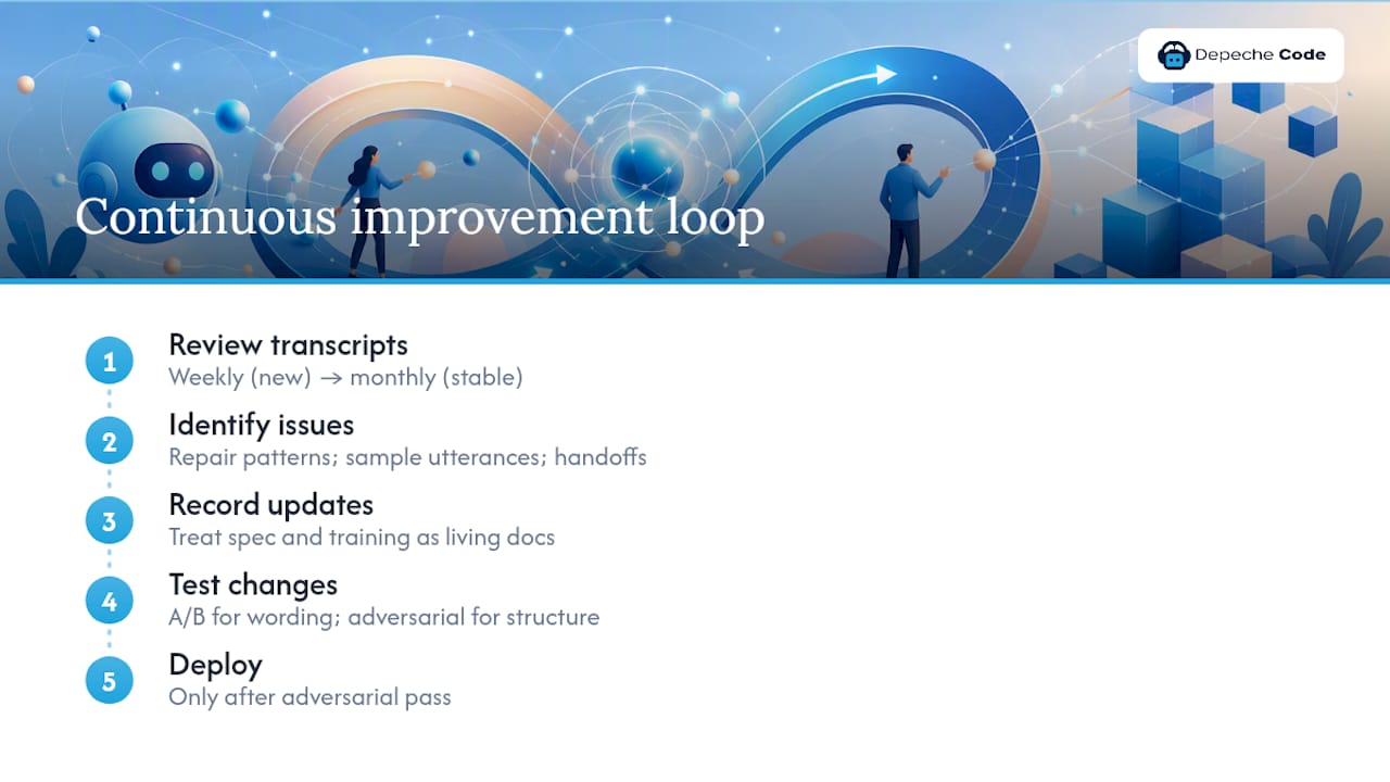 Chatbot transcript review and improvement loop