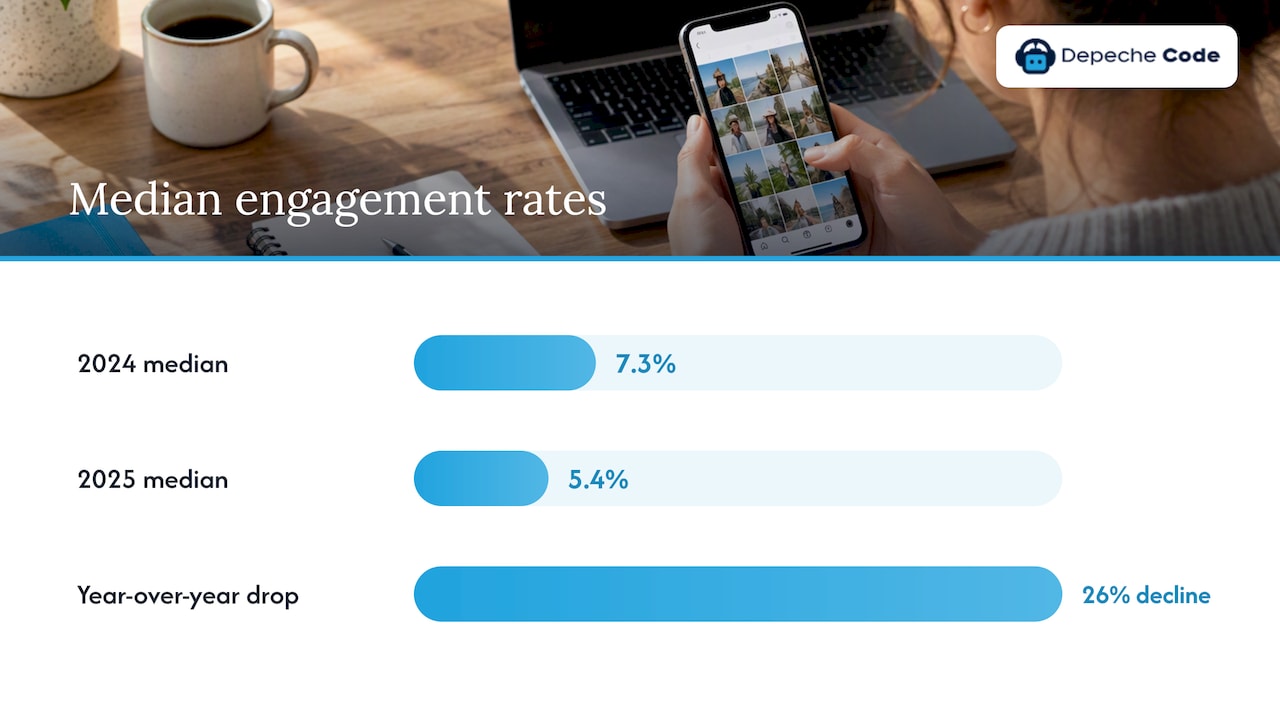Median Engagement Fell 26%: Rebase Instagram Metrics for Creators 1 Instagram engagement rate decline from 7.3 to 5.4 percent