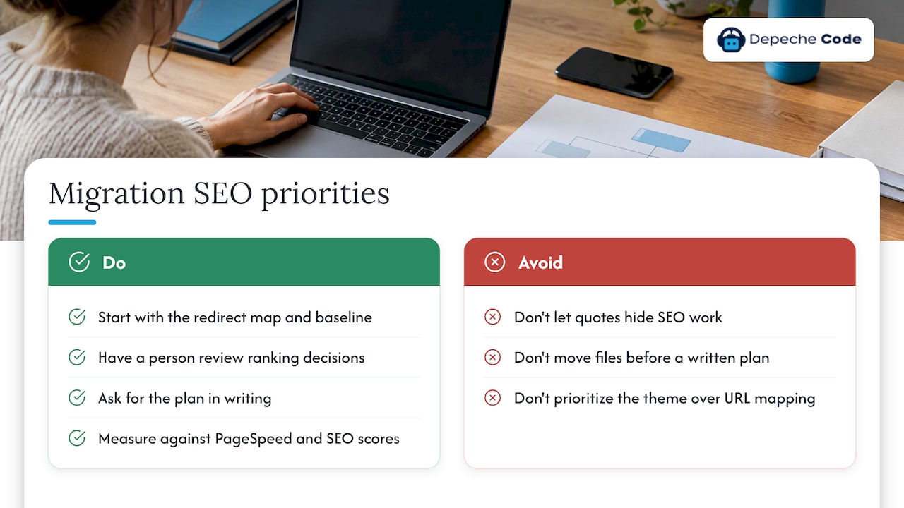CMS Migration SEO Checklist 2026: 10 Steps to Keep Rankings 2 Our perspective: migration is an SEO project that happens to involve a CMS — overview diagram